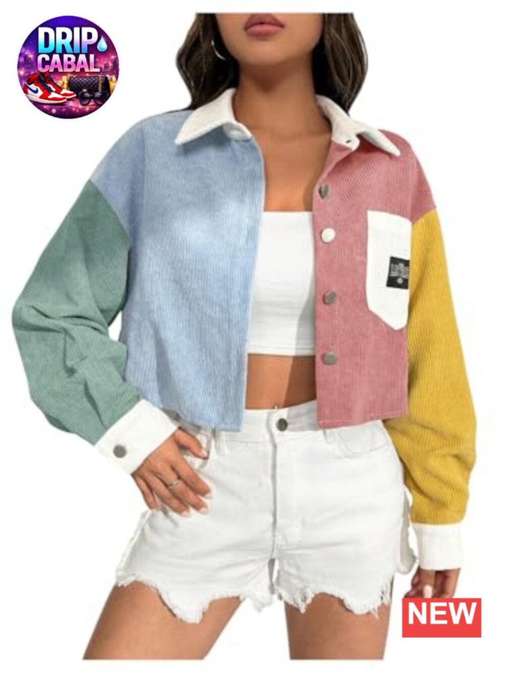 Women's Cropped Corduroy Button Down Shacket Jacket Loose Fit
